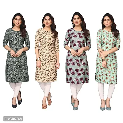 Stylish Multicoloured Crepe Printed Kurta For Women Pack Of 4