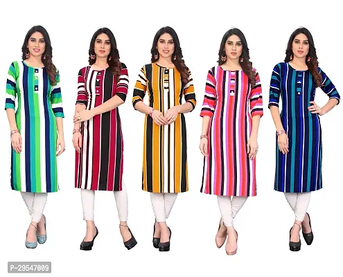 Stylish American Crepe Striped Straight Kurta For Women- Pack Of 5-thumb0