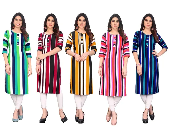 Women Crepe Straight Kurti Combo of 5