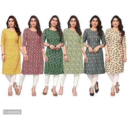 Beautiful Crepe Printed Straight Kurta For Women Pack of 6-thumb0