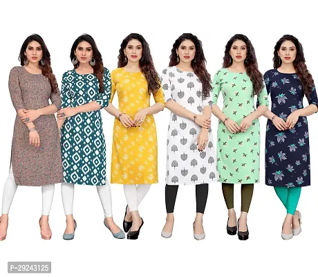 Beautiful Crepe Printed Straight Kurta For Women Pack of 6