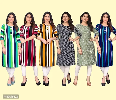 Stylish Multicoloured Crepe Printed Straight Kurti For Women Combo Pack Of 6