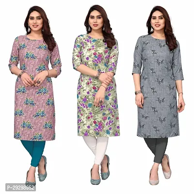 Stylish Multicoloured Crepe Kurta For Women Combo Of 3-thumb0