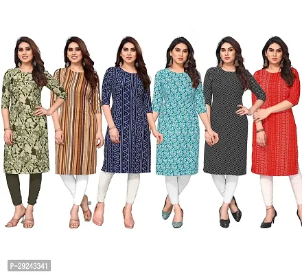 Beautiful Crepe Printed Straight Kurta For Women Pack of 6