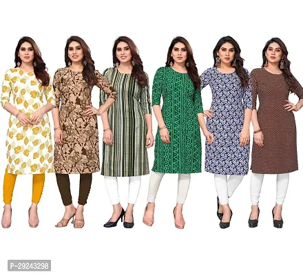 Beautiful Crepe Printed Straight Kurta For Women Pack of 6-thumb0