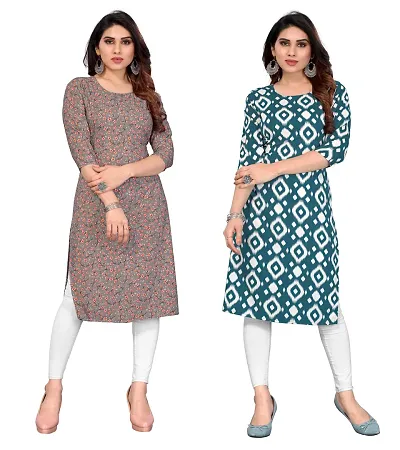 Combo Of 2- Straight Printed Crepe Kurta