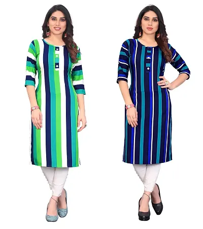 Combo Of 2- Straight Printed Crepe Kurta