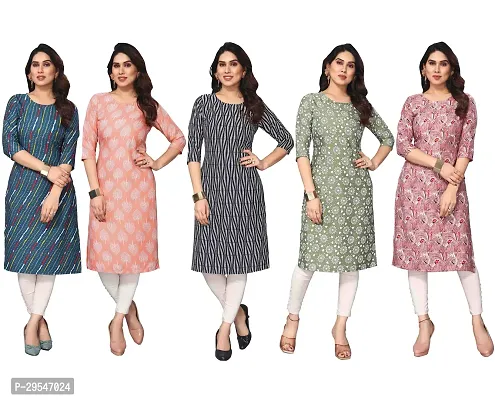 Stylish American Crepe Printed Straight Kurta For Women- Pack Of 5-thumb0