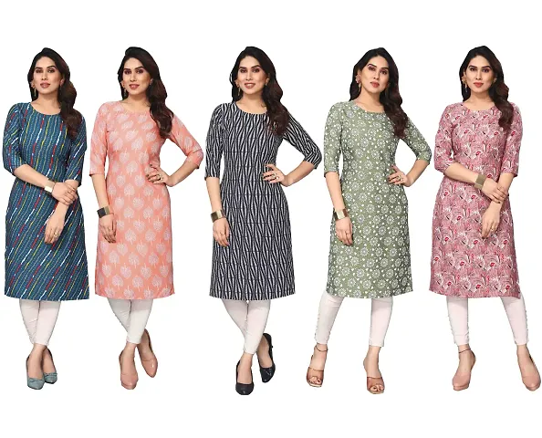 Stylish Printed Crepe Straight Kurti Combo of 5