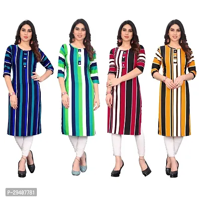 Stylish Multicoloured Crepe Striped Kurta For Women Pack Of 4-thumb0