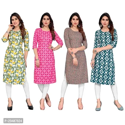 Stylish Multicoloured Crepe Printed Kurta For Women Pack Of 4