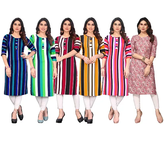 Stylish Crepe Printed Straight Kurta - Pack of 6