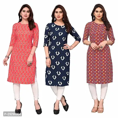 Stylish Multicoloured Crepe Kurta For Women Combo Of 3