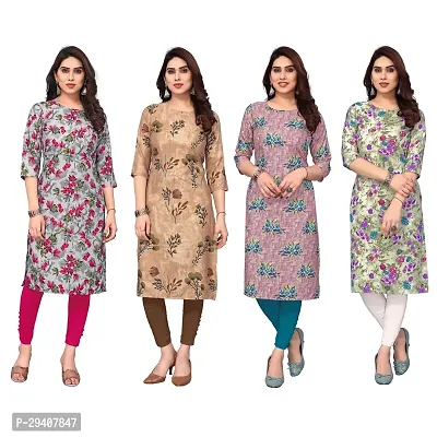 Stylish Multicoloured Crepe Printed Kurta For Women Pack Of 4-thumb0