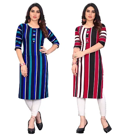 Beautiful Crepe Striped Kurta For Women Pack Of 2