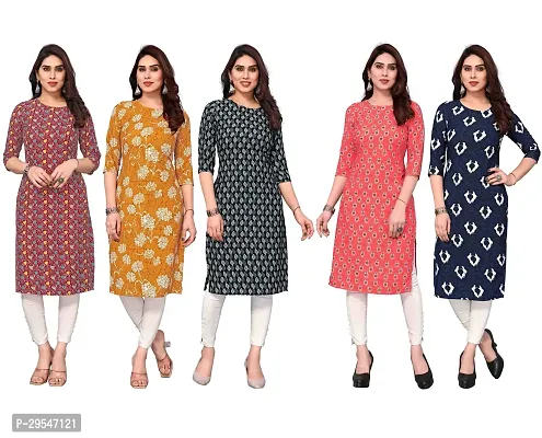 Stylish American Crepe Printed Straight Kurta For Women- Pack Of 5