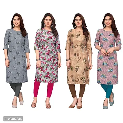 Stylish Multicoloured Crepe Printed Kurta For Women Pack Of 4