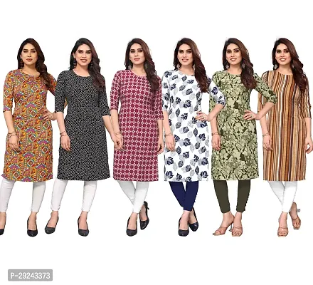 Beautiful Crepe Printed Straight Kurta For Women Pack of 6