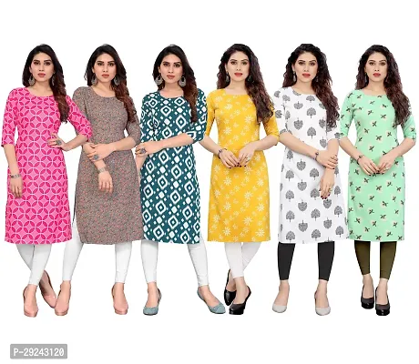 Beautiful Crepe Printed Straight Kurta For Women Pack of 6