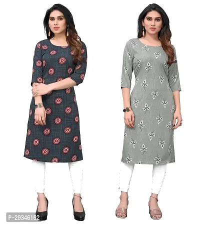 Stylish Multicoloured Crepe Stitched Kurta For Women Pack Of 2