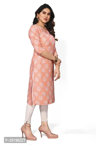 Attractive Peach Printed Crepe Straight Kurta For Women-thumb0