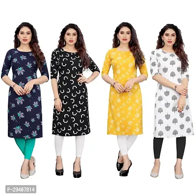 Stylish Multicoloured Crepe Printed Kurta For Women Pack Of 4-thumb0