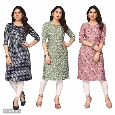 Stylish Multicoloured Crepe Kurta For Women Combo Of 3-thumb0