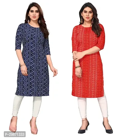 Pretty Crepe Printed Straight Kurta Combo Of 2