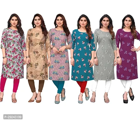 Beautiful Crepe Printed Straight Kurta For Women Pack of 6