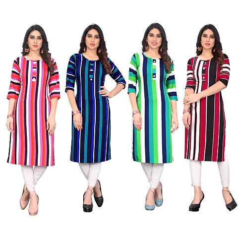 Beautiful Crepe Printed Straight Kurti For Women Pack Of 4