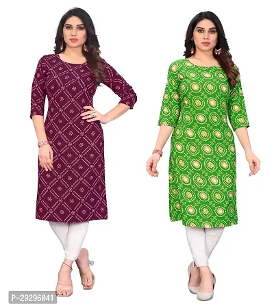 Stylish Multicoloured Crepe Printed Kurta For Women Pack Of 2