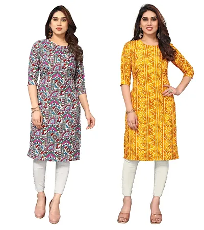 Combo Of 2 Crepe Printed Kurtis