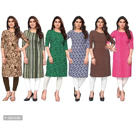 Beautiful Crepe Printed Straight Kurta For Women Pack of 6