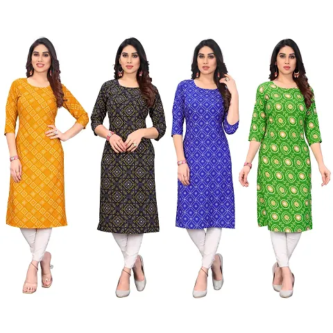 Beautiful Crepe Straight Kurti For Women Pack Of 4