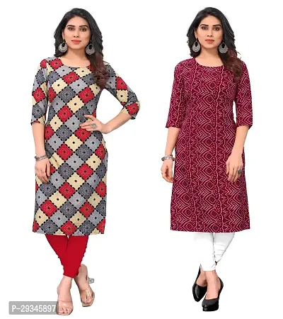 Stylish Multicoloured Crepe Stitched Kurta For Women Pack Of 2-thumb0