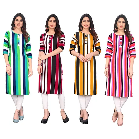 Beautiful Crepe Printed Straight Kurti For Women Pack Of 4