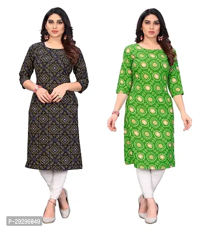 Stylish Multicoloured Crepe Printed Kurta For Women Pack Of 2