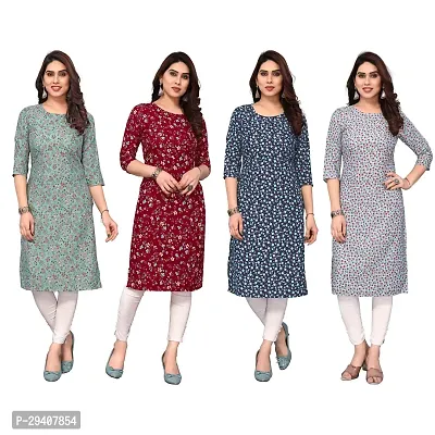 Stylish Multicoloured Crepe Printed Kurta For Women Pack Of 4