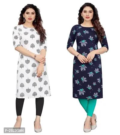 Stylish Multicoloured Crepe Printed Kurta For Women Pack Of 2