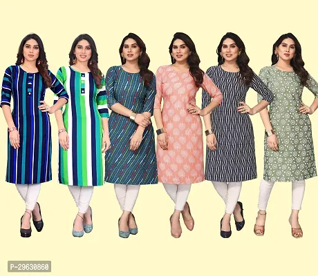 Stylish Multicoloured Crepe Printed Straight Kurti For Women Combo Pack Of 6