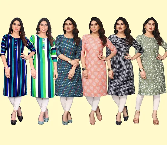 Stylish Crepe Printed Kurti - Pack of 6