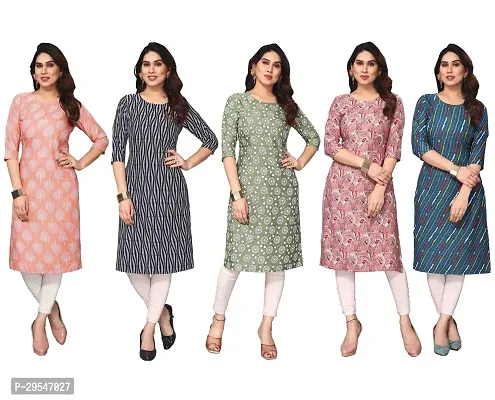 Stylish American Crepe Printed Straight Kurta For Women- Pack Of 5-thumb0