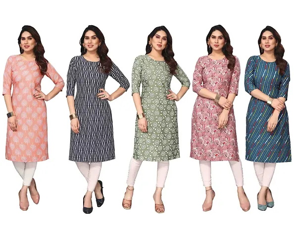 Stylish Printed Crepe Straight Kurti Combo of 5