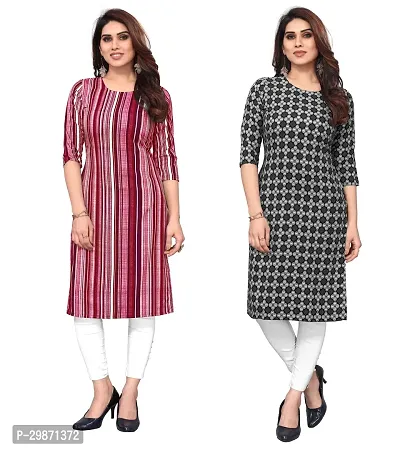 Pretty Crepe Printed Straight Kurta Combo Of 2