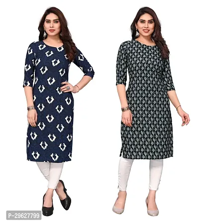 Elegant Multicoloured Crepe Printed Straight Kurta For Women-Pack Of 2-thumb0