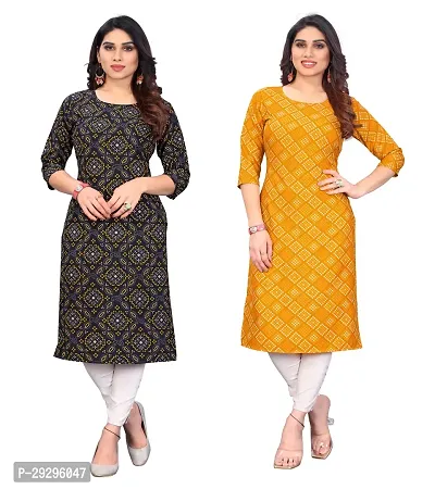 Stylish Multicoloured Crepe Printed Kurta For Women Pack Of 2