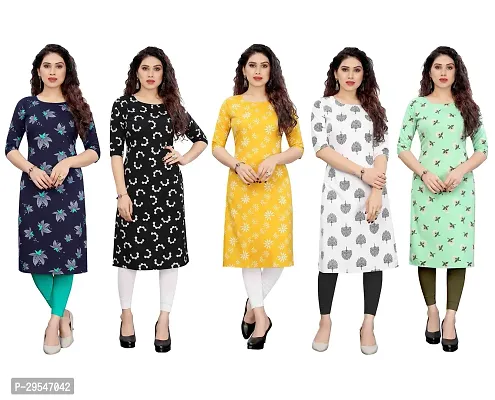 Stylish American Crepe Printed Straight Kurta For Women- Pack Of 5