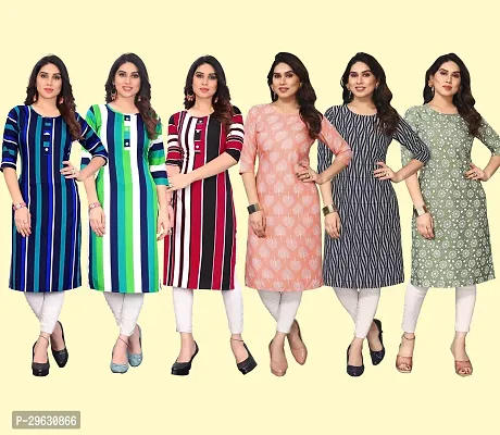 Stylish Multicoloured Crepe Printed Straight Kurti For Women Combo Pack Of 6