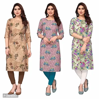 Stylish Multicoloured Crepe Kurta For Women Combo Of 3-thumb0