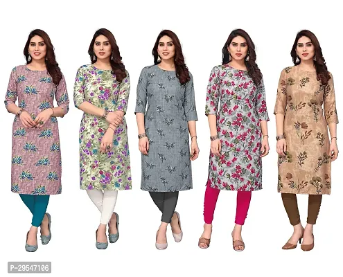 Stylish American Crepe Printed Straight Kurta For Women- Pack Of 5